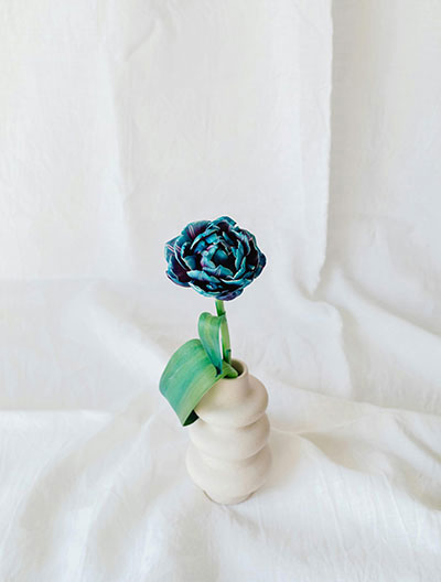 Imagem de uma flor azul num vaso